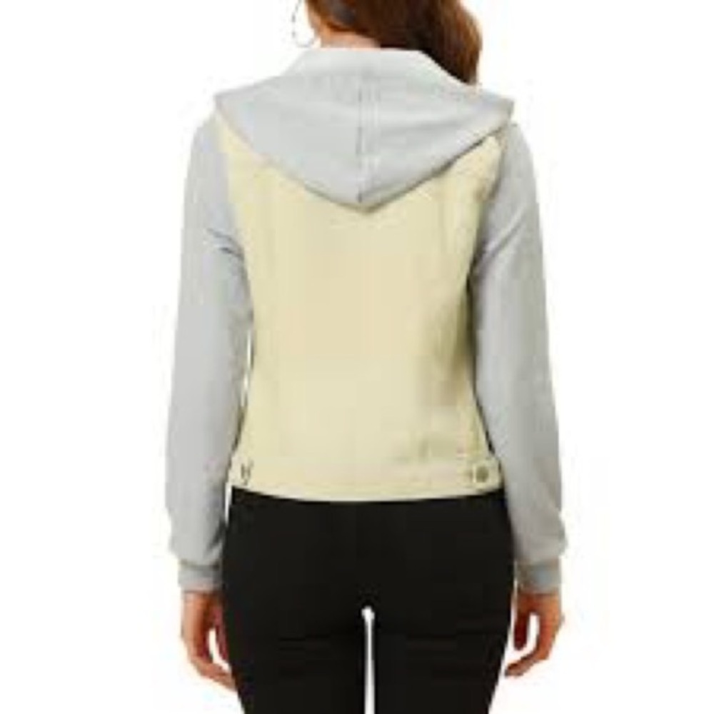 Allegra K Women’s Jean Jacket with Soft Cotton Sleeves & Hood Size S Acid Wash - Picture 2 of 14